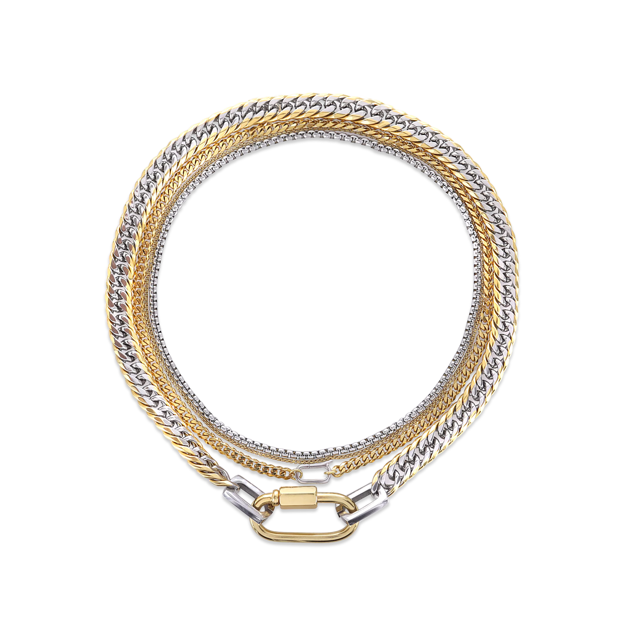 3 Layer Carabiner Clasp Gold Necklace