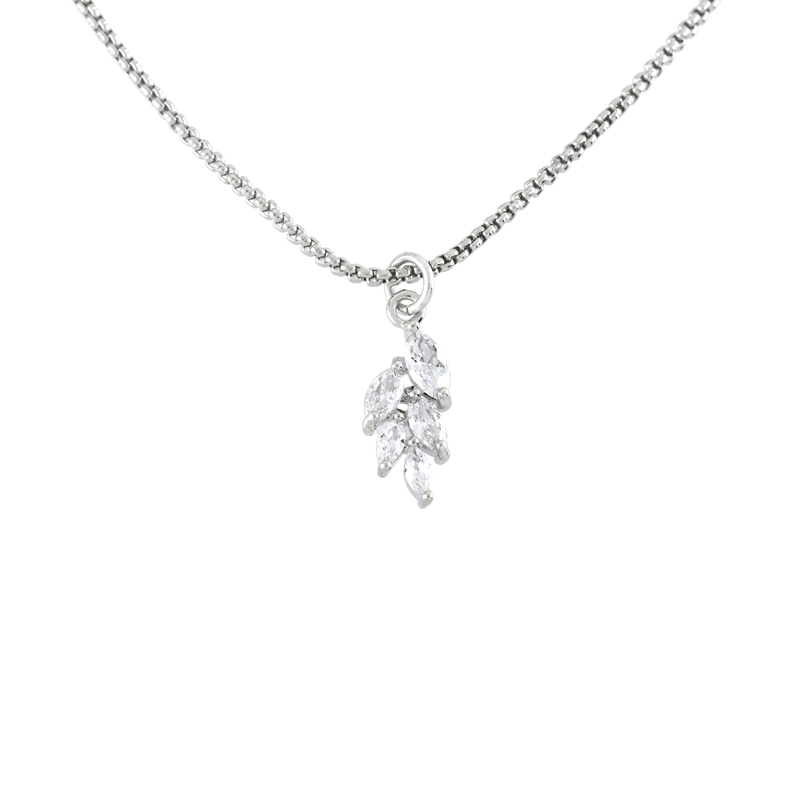 The LEAVES ZIRCONIA NECKLACE which is made of 1mm wide Stainless steel chain with 18K gold plated sterling silver Leaves zirconia charm.