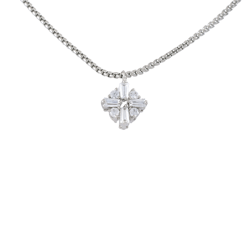 The RHOMBUS ZIRCONIA NECKLACE which is made of 1mm wide Stainless steel chain with 18K gold plated sterling silver rhombus zirconia charm.