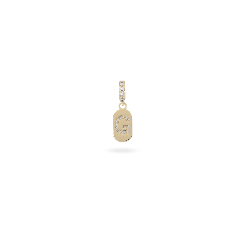 The LETTER JUST CLICK CHARM which is made of gold filled encrusted zirconia letter "G" initial.