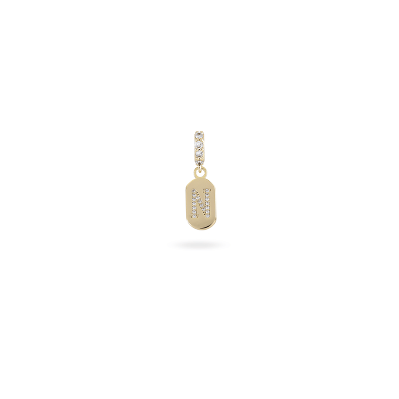 The LETTER JUST CLICK CHARM which is made of gold filled encrusted zirconia letter "N" initial.