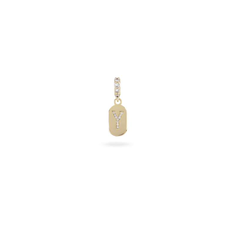 The LETTER JUST CLICK CHARM which is made of gold filled encrusted zirconia letter "Y" initial.