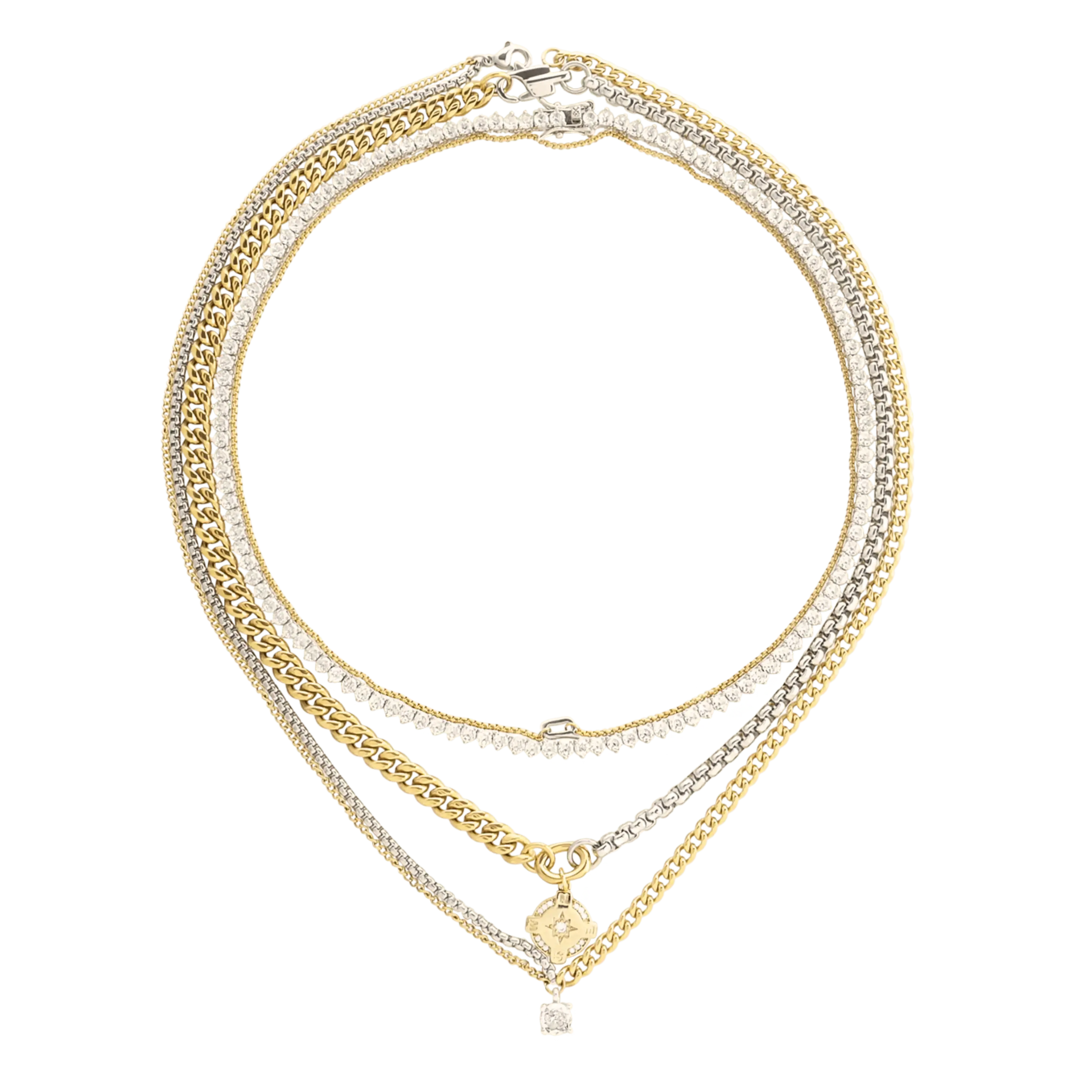 Mix Tennis Compass Layered Necklace Set– Artizan Joyeria