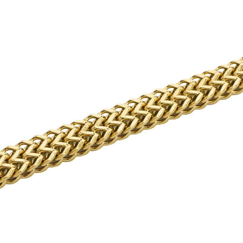 The DYNAMIC BRACELET which is made of Stainless steel 18k gold plated braided chain.