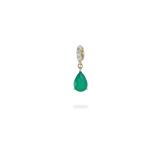 The Emerald Teardrop Clip On Charm, a gold charm featuring a single teardrop-shaped emerald. ||| GOLD