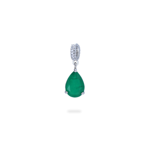 The Emerald Teardrop Clip On Charm, a silver charm featuring a single teardrop-shaped emerald. ||| SILVER