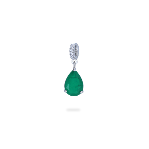 The Emerald Teardrop Clip On Charm, a silver charm featuring a single teardrop-shaped emerald. ||| SILVER