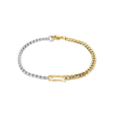 Unique Can Opener Mixed Chain Bracelet featuring a combination of silver and gold links, with gold can opener clasp creating a bold and stylish statement. ||| MIX