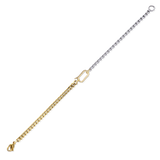 Unique Can Opener Mixed Chain Bracelet featuring a combination of silver and gold links, with gold can opener clasp creating a bold and stylish statement. ||| MIX