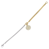 The CAPPUCCINO BLENDED BRACELET is a unique Can Opener Mixed Chain Bracelet featuring a combination of silver and gold links. This versatile piece includes a NORTH CLIP charm adorned with sparkling diamonds. 