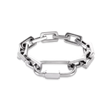 The CARABINER SQUARE PUERTO BRACELET made of silver chunky square link chain with silver carabiner. ||| SILVER