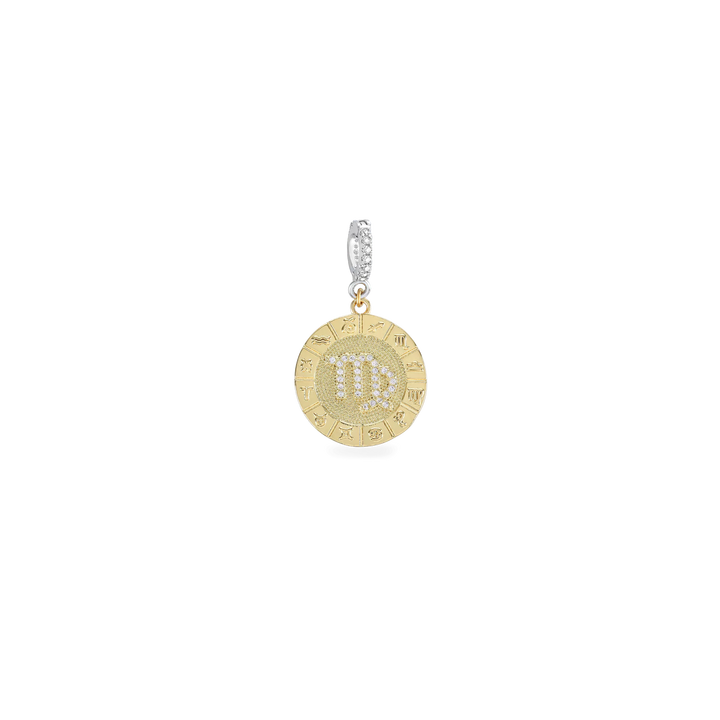 The Zodiac Clip On Charm, a gold charm with the Virgo zodiac symbol and cubic zirconia accents. ||| VIRGO/MIX