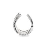 The Full Eternity Ear Cuff, a bold silver-tone cuff adorned with sparkling stones, offering a statement look without piercings.|||Silver