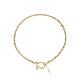The Herradura Thunder Necklace - Gold, a gold necklace with a lightning bolt charm and a unique horseshoe clasp.