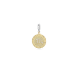 The Zodiac Clip On Charm, a gold charm with the Scorpio zodiac symbol and cubic zirconia accents. ||| SCORPIO/MIX