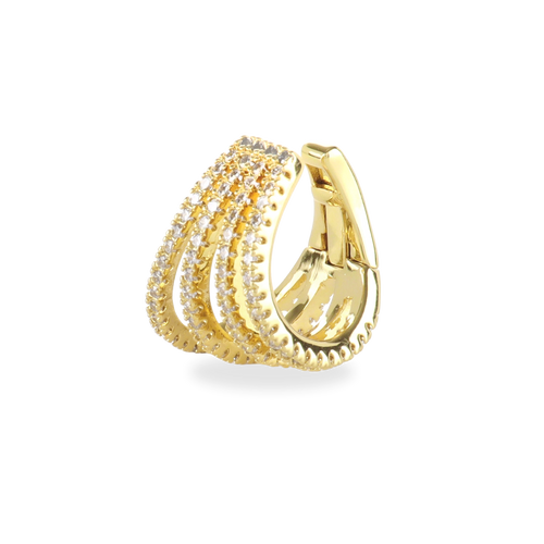 The Full Eternity Ear Cuff, a bold gold-tone cuff adorned with sparkling stones, offering a statement look without piercings.|||Gold