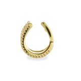The Full Eternity Ear Cuff, which is a gold ear cuff, features intricate detailing for a sleek and modern accessory.