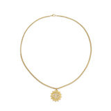 The I See Necklace, a luxurious gold chain with a  unique eye-shaped pendant adorned with sparkling diamonds.