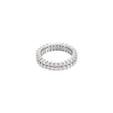 The Duo Eternity Diamond Band Ring, a silver ring featuring two rows of sparkling diamonds in a timeless eternity band design.