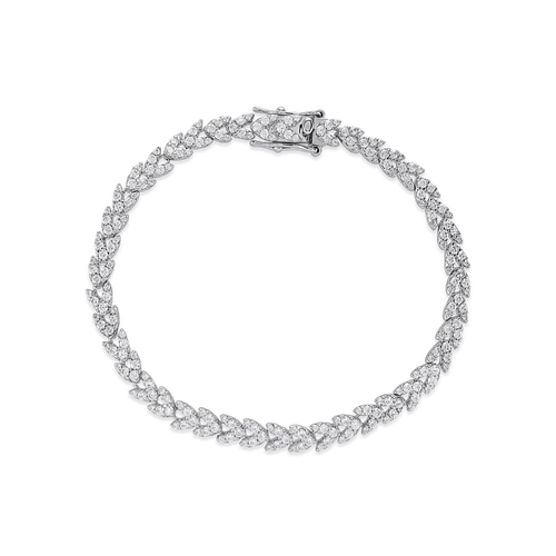 The Spiga Tennis Bracelet, a silver bracelet with a wheat link chain design and diamond-like stones.