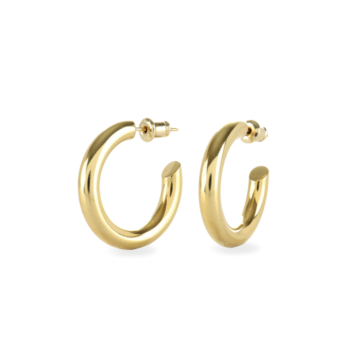 The SLIM BAGEL HOOPS which is a pair of gold bagel inspired hoops.