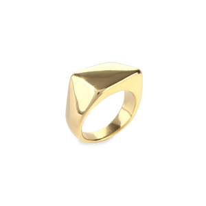The Deformed Rectangle Ring which is a single-piece gold ring, features a bold, sculptural design with a modern, abstract rectangular shape. Its smooth, high-polish finish gives it a sleek and contemporary aesthetic, making it a standout statement accessory for any outfit. Perfect for those who love unique and minimalist jewelry.