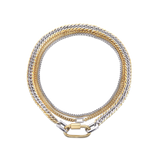 The Carabiner Necklace Set, a three-piece gold and silver necklace set featuring Cuban link chains and a carabiner clasp.

