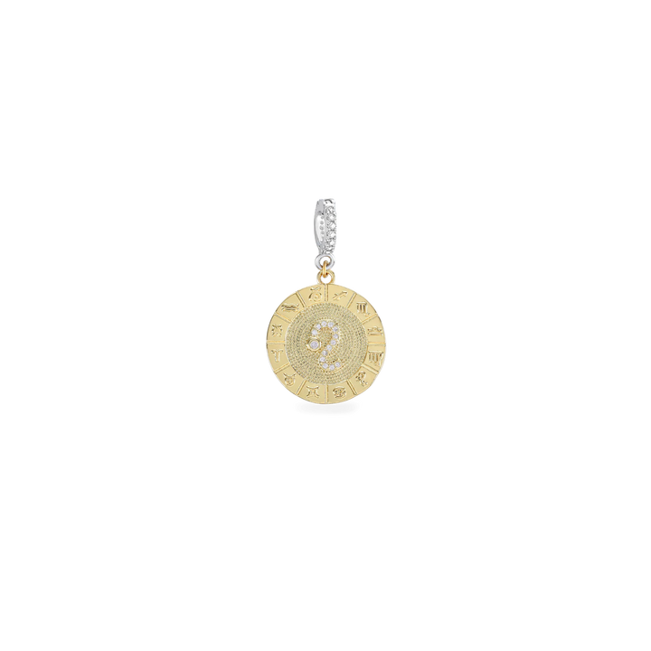 The Zodiac Clip On Charm, a gold charm with the Leo zodiac symbol and cubic zirconia accents. ||| LEO/MIX