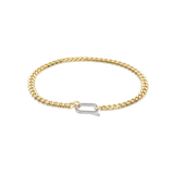 The Can Opener Chain Bracelet in gold featuring gold link chain, with silver can opener clasp creating a bold and stylish statement. ||| GOLD