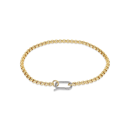 The Unique Can Opener Box Chain Bracelet featuring a distinctive gold link design and a secure clasp