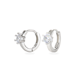 The Forever Piercing Hoops, a pair of sleek silver hoop earrings each adorned with a single prong-set crystal. 