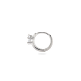 The Forever Piercing Hoop, a single silver hoop earring featuring a prong-set crystal at the front, designed for a subtle and elegant look. 
