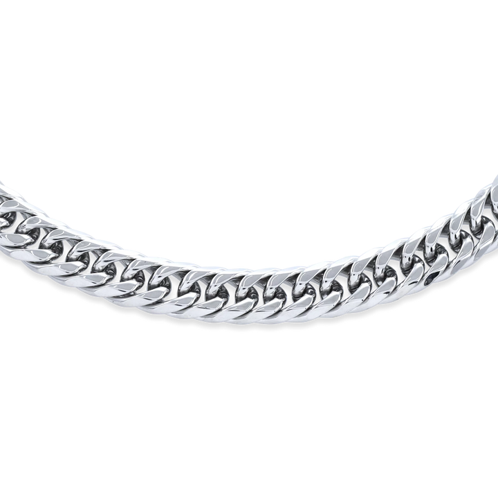 The Tropicana Chain, a silver cuban link chain necklace with a classic design.