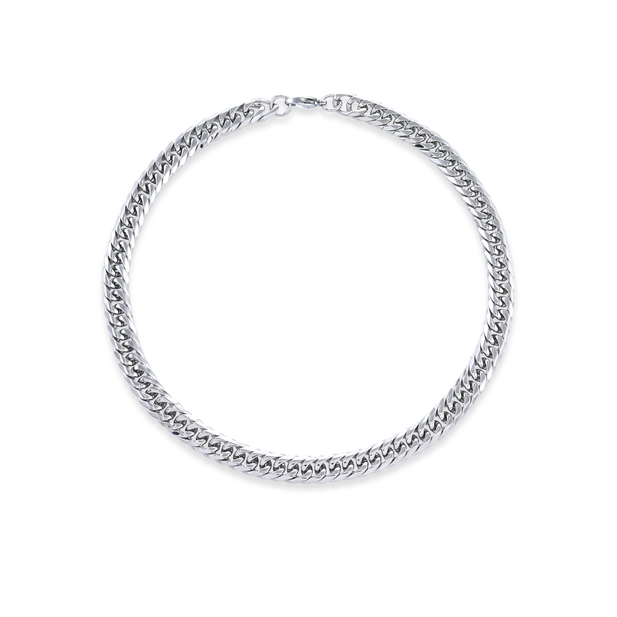 The Tropicana Chain, a silver cuban link chain necklace with a classic design.