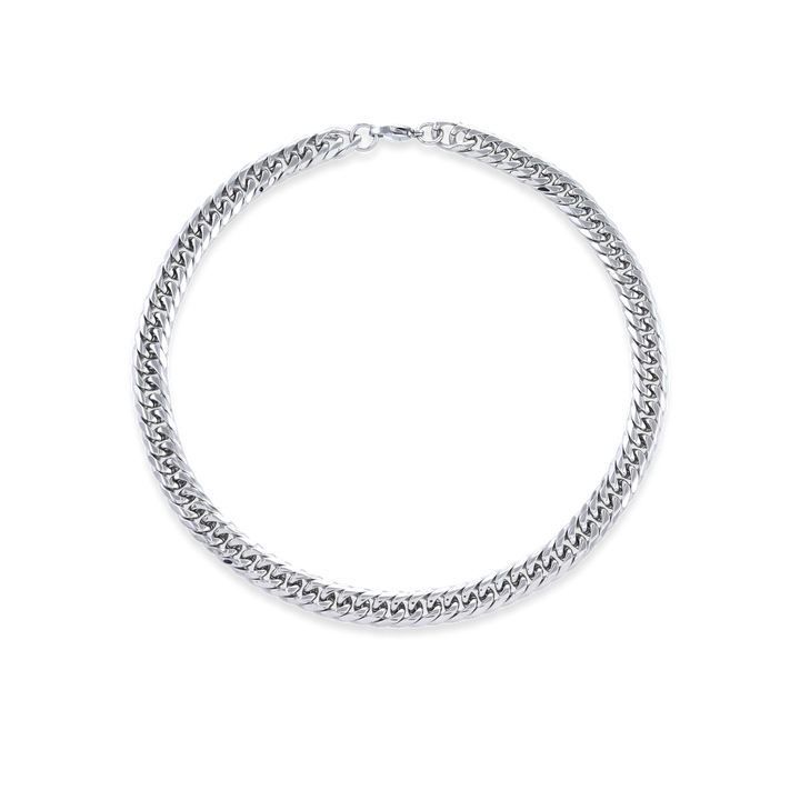 The Tropicana Chain, a silver cuban link chain necklace with a classic design.