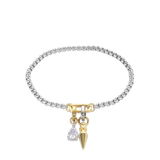 The Can Opener Chain Bracelet featuring a silver link chain with bold gold link spike charm and a sparkling DROP LINK pendant. 