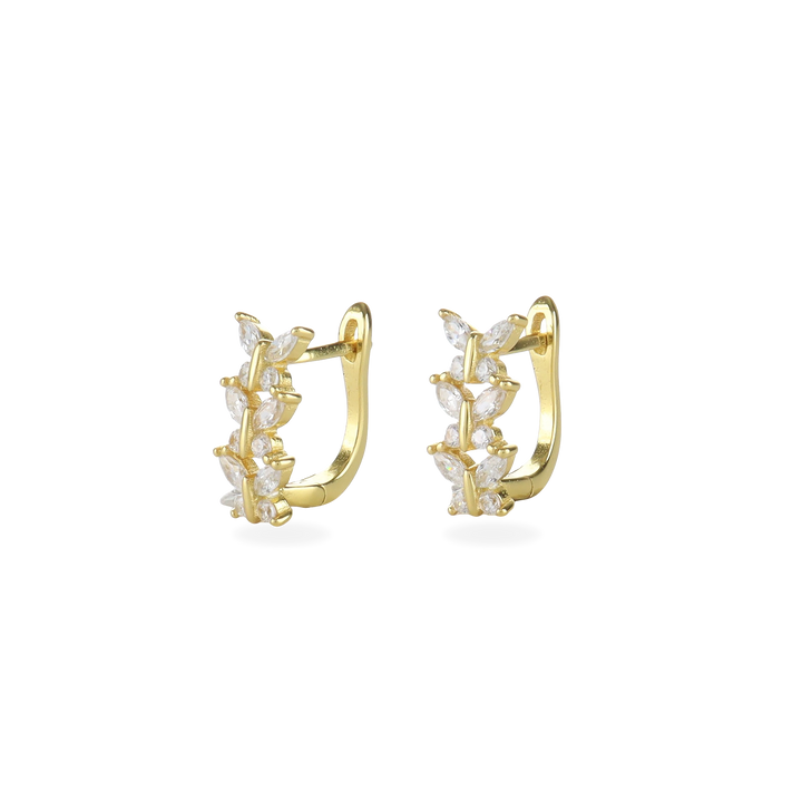 The Thin Shape Hoops, gold-tone earrings with delicate marquise-cut cubic zirconia detailing, offering an elegant and refined style.
