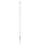 The Arrow Earring Chain, a single silver chain earring with a V-shaped arrowhead pendant adorned with sparkling stones.||| SILVER
