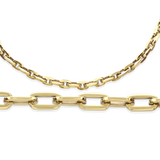 The PUERTO SIZE SET, which is a gold two-piece jewelry set, features a bold link chain necklace and a matching chunky bracelet. The set’s polished gold finish and statement design make it perfect for elevating any outfit, whether casual or formal, with a touch of modern elegance.