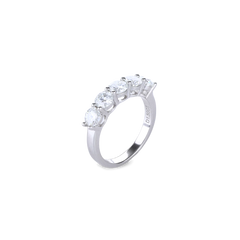 The Diamond Band Ring, a silver ring featuring five dazzling brilliant-cut diamonds.