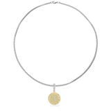A silver necklace with The Zodiac Clip On Charm, a gold charm with the Aries zodiac symbol and cubic zirconia accents. ||| TAURUS/MIX