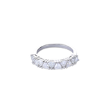 The Triangle Ring, a silver ring featuring a row of triangle-shaped cubic zirconia stones.