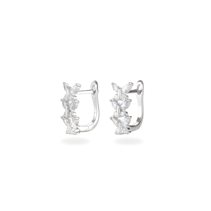 The Thin Shape Hoops, silver-tone earrings with delicate marquise-cut cubic zirconia detailing, offering an elegant and refined style.