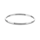 The Plain Bangle, which is a single-piece silver bangle, features a sleek and polished finish, offering a minimalist and timeless design perfect for everyday wear or stacking with other bracelets for a modern, chic look. ||| SILVER