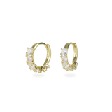 The Gold Crown Hoops Piercings, a pair of elegant gold hoop earrings adorned with a row of prong-set crystals.