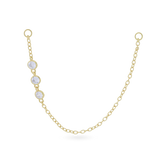 The Trio Diamond Earring Chain, a silver earring chain featuring three sparkling cubic zirconia stones.