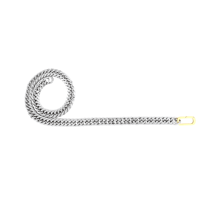The Just Click Silver Chain, a single silver chain with a gold  lobster clasp closure. ||| GOLD