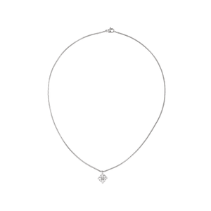 The RHOMBUS ZIRCONIA NECKLACE which is made of 1mm wide Stainless steel chain with 18K gold plated sterling silver rhombus zirconia charm.