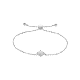 The Solitaire Adjustable Bracelet, a silver adjustable bracelet with a delicate chain and a single diamond-like stone cluster.