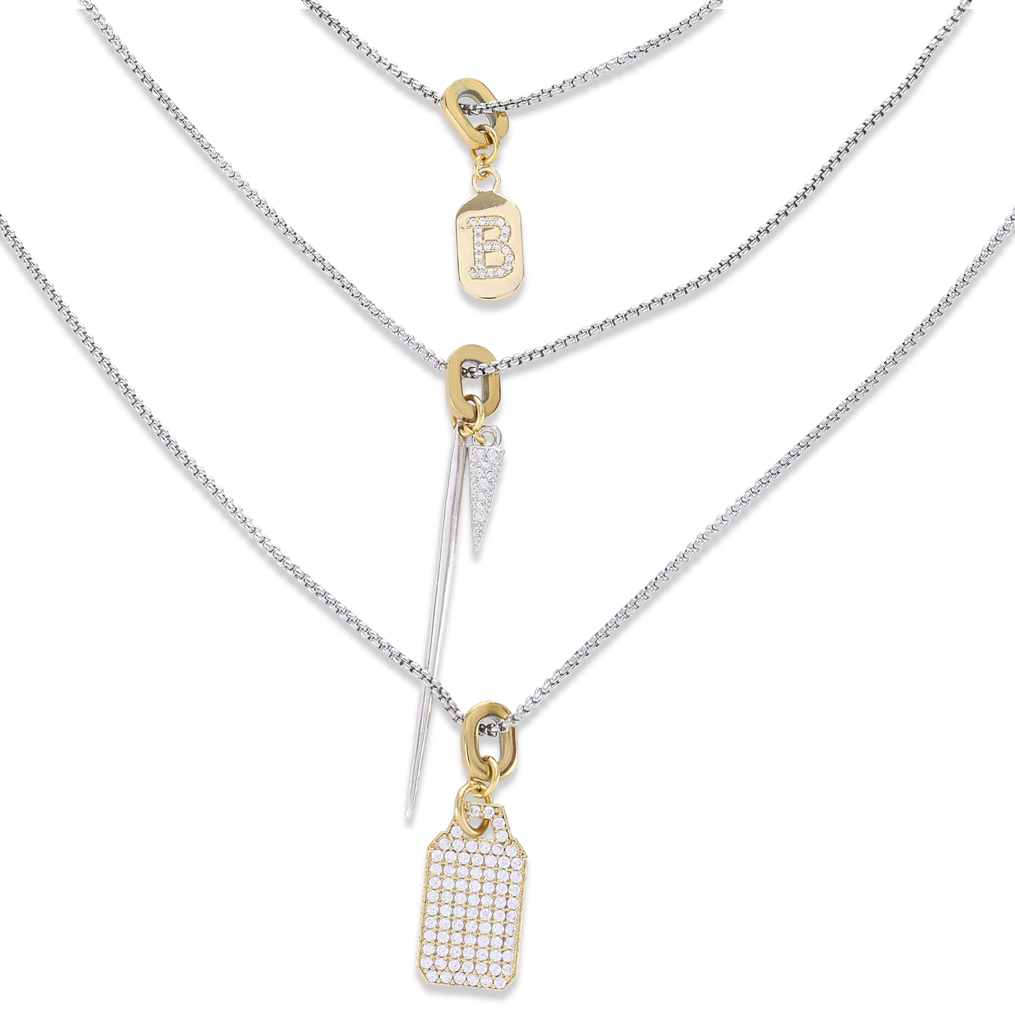 Tag Needle Layered Necklace Set– Artizan Joyeria Tag Needle Layered Necklace Set– Artizan Joyeria